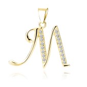 Pandantiv placat cu aur galben initiala litera M din argint cu pietre DiAmanti LZ0002G_M-DIA